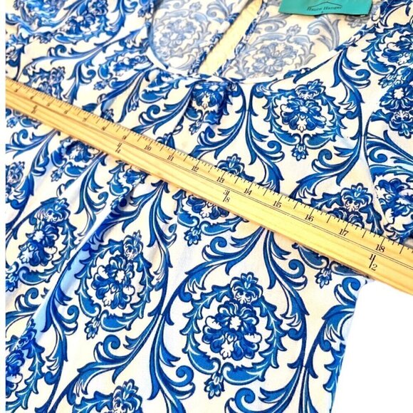 Haute Hanger Blue & White Chinoiserie Crisp Lightweight Tunic Top Blouse Small - Picture 4 of 5